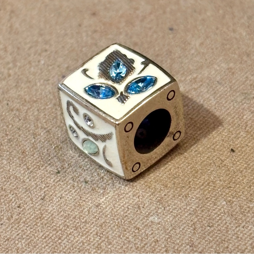 Brighton Aqua Tapestry Taj Cube bead Pink & blue crystal petals on cream Retired - Picture 2 of 8